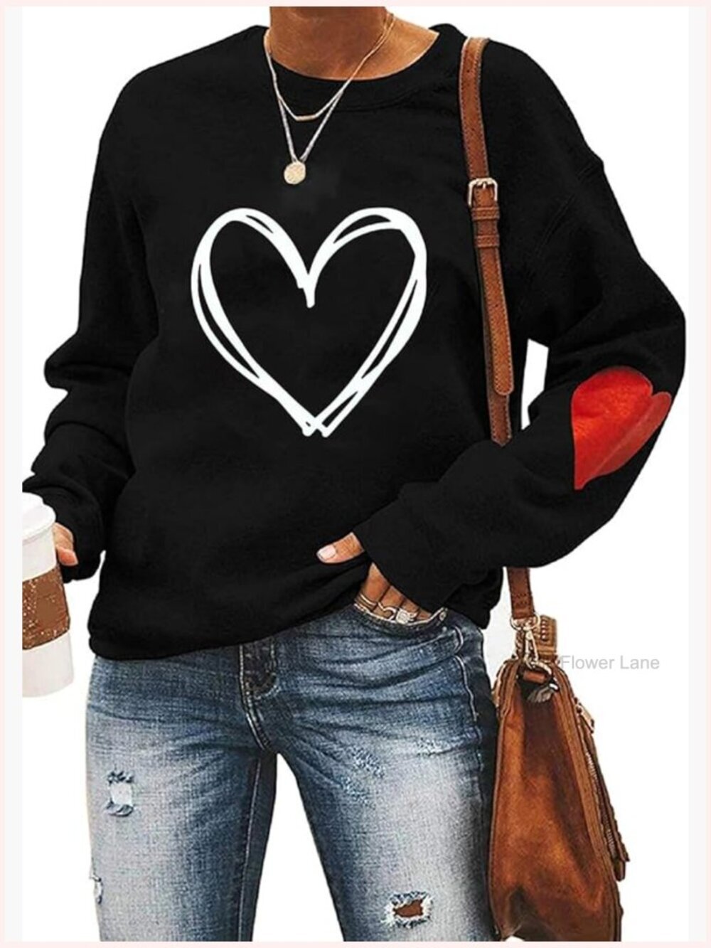 Long Sleeve Plaid Love Heart Sweatshirt Valentine Tops